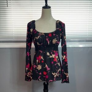 Vintage Y2K Self Esteem Floral Babydoll Bell Sleeve Top Tie Back XL